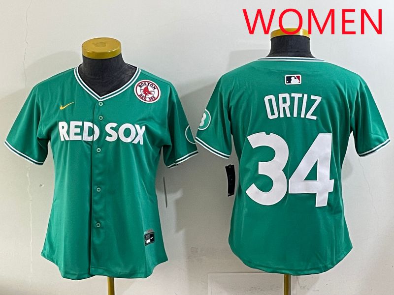 Women 2025 Boston Red Sox 34 Ortiz Dark Green Joint Name Nike MLB Jersey style 9